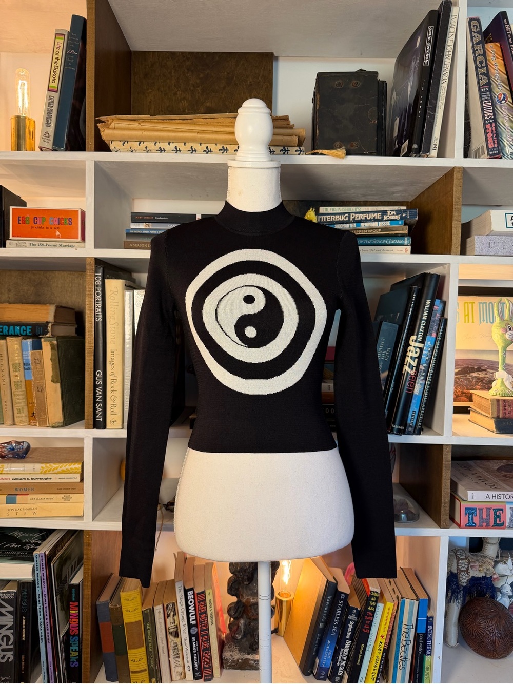 Black Yin Yang Long-Sleeve Knit Top